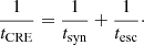 $$ \begin{aligned} \frac{1}{t_{\rm CRE}}=\frac{1}{t_{\rm syn}}+\frac{1}{t_{\rm esc}}\cdot \end{aligned} $$