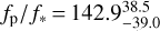 ${{{f_{\rm{p}}}} \mathord{\left/ {\vphantom {{{f_{\rm{p}}}} {{f_*}}}} \right. \kern-\nulldelimiterspace} {{f_*}}} = 142.9_{ - 39.0}^{38.5}$