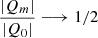 $ \frac{\vert Q_m \vert}{\vert Q_0 \vert} \longrightarrow 1/2 $