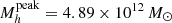 $ M_h^{\rm peak} = 4.89 \times 10^{12}\,M_{\odot} $