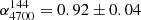 $ \alpha^\mathrm{144}_\mathrm{4700} = 0.92 \pm 0.04 $