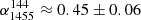 $ \alpha^{144}_{1455}\approx 0.45 \pm 0.06 $