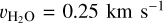 ${\upsilon _{{{\rm{H}}_{\rm{2}}}{\rm{O}}}} = 0.25{\rm{km}}\,{{\rm{s}}^{ - 1}}.$