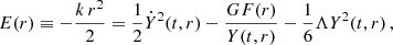$$ \begin{aligned} E(r)\equiv - \frac{k \, r^2}{2} = \frac{1}{2} \dot{Y}^2(t,r) - \frac{G F(r)}{Y(t,r)} - \frac{1}{6}\Lambda Y^2(t,r) \,, \end{aligned} $$