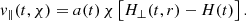 $$ \begin{aligned} { v}_{\parallel }(t,\chi ) = a(t) \, \chi \, \big [ H_{\perp }(t,r) - H(t) \big ] \,. \end{aligned} $$