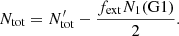 $$ \begin{aligned} N_{\rm tot}=N^\prime _{\rm tot}-\frac{f_{\rm ext} N_{1}(\mathrm{G1})}{2}. \end{aligned} $$