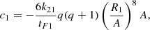 $$ \begin{aligned}&c_1=-{6 k_{2 1}\over {t_{F1}}} q (q +1) \left(R_1\over {A}\right)^8 A, \end{aligned} $$