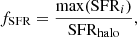 $$ \begin{aligned} f_{\rm SFR} = \frac{\mathrm{max} (\mathrm{SFR}_i) }{\mathrm{SFR}_{\rm halo}}, \end{aligned} $$