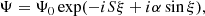 $$ \begin{aligned} \Psi = \Psi _{0} \exp (-iS\xi +i\alpha \sin \xi ), \end{aligned} $$