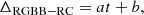 $$ \begin{aligned} \Delta _\mathrm{RGBB-RC} = at + b , \end{aligned} $$