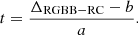 $$ \begin{aligned} t = \frac{\Delta _\mathrm{RGBB-RC} - b}{a}. \end{aligned} $$