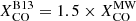 $ X_\mathrm{CO}^\mathrm{B13} = 1.5 \times X_\mathrm{CO}^\mathrm{MW} $