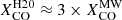 $ X_\mathrm{CO}^\mathrm{H20} \approx 3 \times X_\mathrm{CO}^\mathrm{MW} $