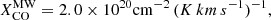 $$ \begin{aligned} X_\mathrm{CO} ^\mathrm{MW} = 2.0 \times 10^{20} \mathrm {cm}^{-2} \, (K\,km\,s^{-1})^{-1}, \end{aligned} $$
