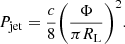 $$ \begin{aligned} P_\mathrm{jet} = \frac{c}{8} \bigg (\frac{\Phi }{\pi R_\mathrm{L} } \bigg )^2 . \end{aligned} $$