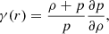 $$ \begin{aligned} \gamma (r) = \frac{\rho + p}{p} \frac{\partial p}{\partial \rho }, \end{aligned} $$