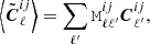 $$ \begin{aligned} \left\langle \tilde{\boldsymbol{{C}}}_{\ell }^{ij}\right\rangle = \sum _{\ell ^{\prime }} \mathtt M _{\ell \ell ^{\prime }}^{ij} \boldsymbol{C}_{\ell ^{\prime }}^{ij} , \end{aligned} $$