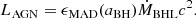 $$ \begin{aligned} L_{\rm AGN} = \epsilon _{\rm MAD}(a_{\rm BH}) \dot{M}_{\rm BHL} c^2. \end{aligned} $$