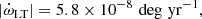 $$ \begin{aligned} | \dot{\omega }_{\rm LT} | = 5.8 \times 10^{-8} \, \deg \, \mathrm{yr}^{-1}, \end{aligned} $$