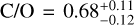 ${{\rm{C}} \mathord{\left/ {\vphantom {{\rm{C}} {\rm{O}}}} \right.\kern-\nulldelimiterspace} {\rm{O}}}{\rm{ = 0}}{\rm{.68}}_{ - 0.12}^{ + 0.11}$