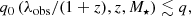 $$ \begin{aligned} q_0 \left(\lambda _{\rm {obs}}/(1+z), z, M_\star \right) \lesssim q, \end{aligned} $$