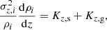 $$ \begin{aligned} \frac{\sigma ^{2}_{z,i}}{\rho _{i}}\frac{\mathrm{d}\rho _{i}}{\mathrm{d}z}=K_{z,\mathrm{s}}+K_{z,\mathrm{g}} ,\end{aligned} $$