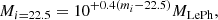 $$ \begin{aligned} M_{i=22.5} = 10^{+0.4(m_i-22.5)} M_{\rm LePh}, \end{aligned} $$
