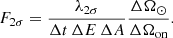 $$ \begin{aligned} F_{2\sigma } = \frac{\lambda _{2\sigma }}{\Delta t\,\Delta E\,\Delta A}\frac{\Delta \Omega _{\odot }}{\Delta \Omega _{\rm on}}. \end{aligned} $$