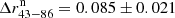 $ \Delta r^{\mathrm{n}}_{43-86} = 0.085\pm0.021 $