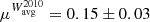$ \mu^{W^{2010}_{\mathrm{avg}}} = 0.15\pm0.03\, $