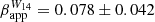 $ \beta^{W_{14}}_{\rm app} = 0.078\pm0.042 $