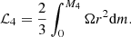 $$ \begin{aligned} \mathcal{L} _{4}=\frac{2}{3}\int _0^{M_{4}} \Omega r^2 \mathrm{d}m. \end{aligned} $$