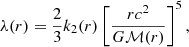 $$ \begin{aligned} \lambda (r) = \frac{2}{3} k_2(r) \left[\frac{rc^2}{G\mathcal{M} (r)}\right]^5 , \end{aligned} $$