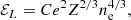 $$ \begin{aligned} \mathcal{E} _L = C e^2 Z^{2/3} n_{\rm e}^{4/3} , \end{aligned} $$