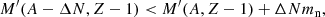 $$ \begin{aligned} M^\prime (A - \Delta N,Z-1) < M^\prime (A,Z-1) + \Delta N m_{\rm n} , \end{aligned} $$