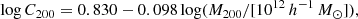 $$ \begin{aligned} \log C_{200} = 0.830 - 0.098\log (M_{200}/[10^{12}\,h^{-1}\,M_\odot ]), \end{aligned} $$