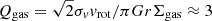 $ Q_{\mathrm{gas}}=\sqrt{2}\sigma_{v} {v}_{\mathrm{rot}} / \pi G r \Sigma_{\mathrm{gas}} \approx 3 $