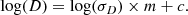 $$ \begin{aligned} \log (D) = \log (\sigma _D)\times m + c.\end{aligned} $$