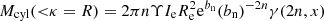 $ M_{\mathrm{cyl}}({ < }\kappa=R) = 2 \pi n \Upsilon I_{\rm e} R_{\mathrm{e}}^2 \mathrm{e}^{b_{\mathrm{n}}}(b_{\mathrm{n}})^{-2n} \gamma(2n,x) $