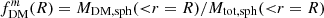 $ f_{\mathrm{DM}}^{m}(R)=M_{\mathrm{DM,sph}}({ < }r=R)/M_{\mathrm{tot,sph}}({ < }r=R) $