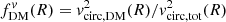 $ f_{\mathrm{DM}}^{\mathit{v}}(R)=\mathit{v}_{\mathrm{circ,DM}}^2(R)/\mathit{v}_{\mathrm{circ,tot}}^2(R) $