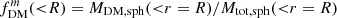 $ f_{\mathrm{DM}}^{m}({ < }R)=M_{\mathrm{DM,sph}}({ < }r=R)/M_{\mathrm{tot,sph}}({ < }r=R) $