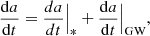 $$ \begin{aligned}&\frac{\mathrm{d}a}{\mathrm{d}t} = \frac{da}{dt}\Big |_{*} + \frac{\mathrm{d}a}{\mathrm{d}t}\Big |_{\rm GW},\end{aligned} $$