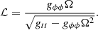 $$ \begin{aligned} \mathcal{L} =\frac{g_{\phi \phi }\Omega }{\sqrt{g_{tt}-g_{\phi \phi }\Omega ^2}} . \end{aligned} $$