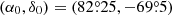$ (\alpha_0, \delta_0) = (82{{\overset{\circ}{.}}}25,-69{{\overset{\circ}{.}}}5) $