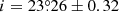 $ {i} = 23{{\overset{\circ}{.}}}26 \pm 0.32 $