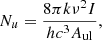 $$ \begin{aligned} N_{u} = \frac{8\pi k \nu ^{2} I}{hc^{3}A_{\rm ul}}, \end{aligned} $$