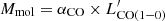 $ M_{\mathrm{mol}} = \alpha_{\mathrm{CO}} \times L^\prime_\mathrm{CO(1{-}0)} $
