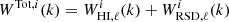 $ W^{{\rm Tot},i}(k) = W^i_{{\rm HI},\ell}(k) + W^i_{{\rm RSD},\ell}(k) $
