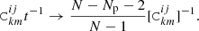 $$ \begin{aligned}[\mathtt C ^{ij}_{km}]^{-1} \rightarrow \frac{N - N_{\rm p} - 2}{N - 1} [\mathtt C ^{ij}_{km}]^{-1}. \end{aligned} $$